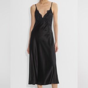 Aritzia TEN Black Slip Dress Lace Satin Midi Dress NWT Size 8